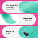 Final Sale | 4pcs Seamless Clip in Green Silky Straight Hair Extensions-US Only