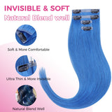 Final Sale | 22" 4pcs Seamless Clip in Blue Silky Straight Hair Extensions-US Only