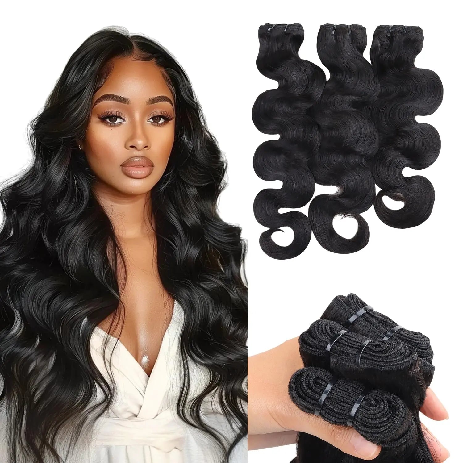 Lashey Human Hair Bundles Deep Wave 3 Bundles 14 16 18 Inches 100% Virgin Human Hair Bundles Soft and Bouncy Double Weft Deep Wave Bundles Human Hair Extension Natural Black