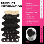 Invisible Soft Tape in Hair Extensions Human Hair Natural Black