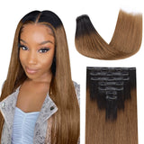 Add on Items | 24" Seamless Clip in Ombre Highlights Yaki Straight Hair Extensions (110g)