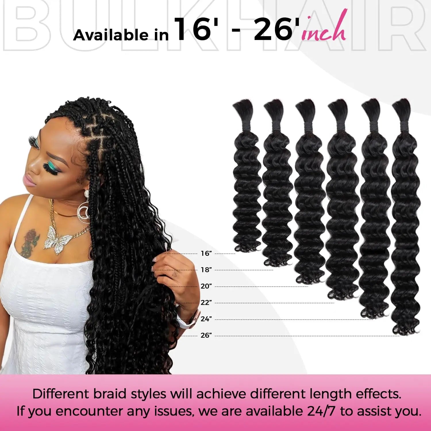 Double Drawn Human Braiding Hair Bulk for Boho Braids Knotless Box Braid