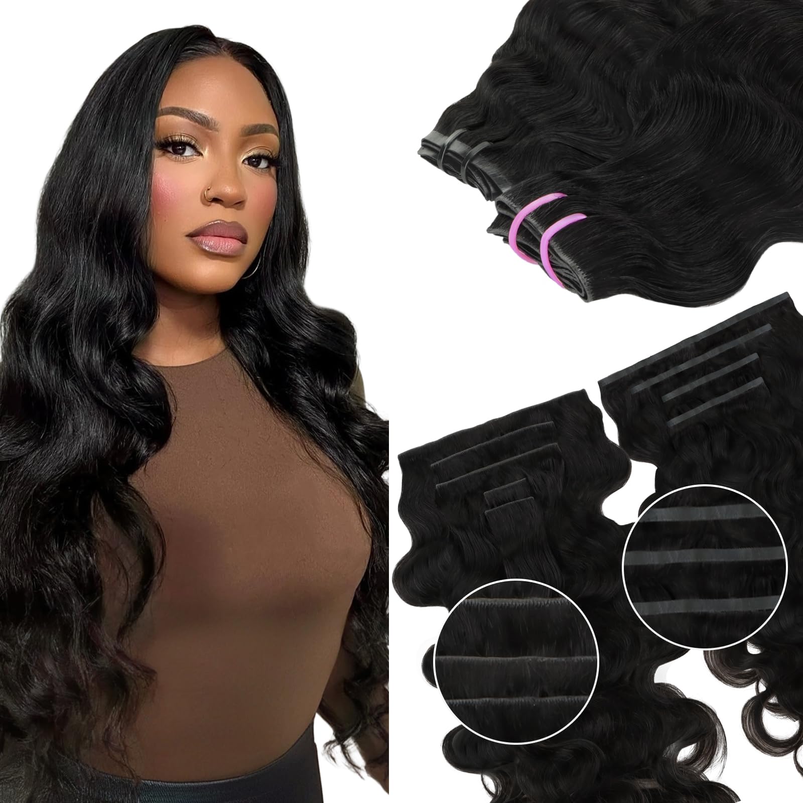 Lashey Invisi Edge Clip in Hair Extensions, 7pcs 110g 14 Inch Natural Black Seamless Clip in Hair Extensions Human Hair Kinky Straight Real Remy Human Hair