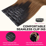 Add on Items | 24" Seamless Clip in Ombre Highlights Yaki Straight Hair Extensions (110g)