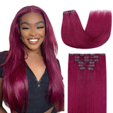 Final Sale | 14" Seamless Clip in #99j Burgundy Silky Straight Hair Extensions (110g)-US Only