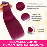 Final Sale | 14" Seamless Clip in #99j Burgundy Silky Straight Hair Extensions (110g)-US Only