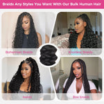 Lashey Human Braiding Hair Bulk Human Hair for Braiding Deep Wave 100% Virgin Hair Bulk 100g 2 Bundles/Pack No Weft Human Hair Extensions For Boho Braids Knotless Box Braid Natural Black 16 Inch