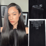 Lashey Invisible Edge Clip in Hair Extensions Yaki Straight #1 Jet Black Real Human Hair
