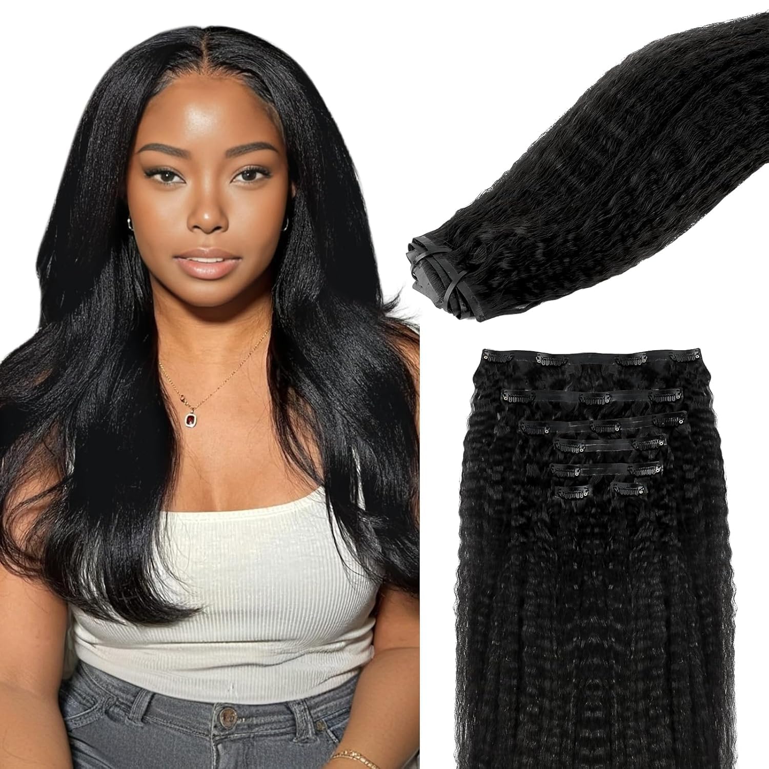 #1 Jet Black 7pcs 110g Super Flat Seamless Clip in Hair Extensions