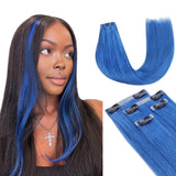 Final Sale | 22" 4pcs Seamless Clip in Blue Silky Straight Hair Extensions-US Only