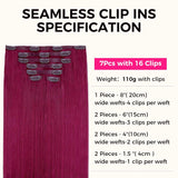 Final Sale | 14" Seamless Clip in #99j Burgundy Silky Straight Hair Extensions (110g)-US Only