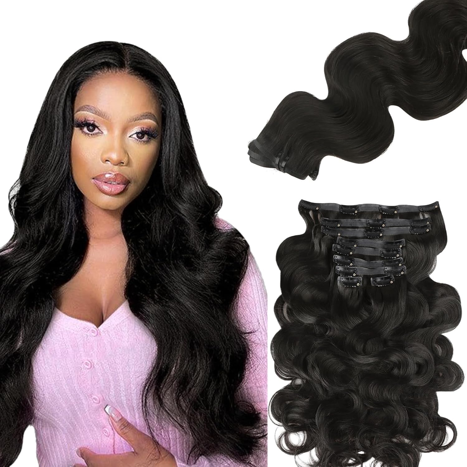 Natural Black 9pcs Seamless Clip in Hair Extensions Human Hair Extensions