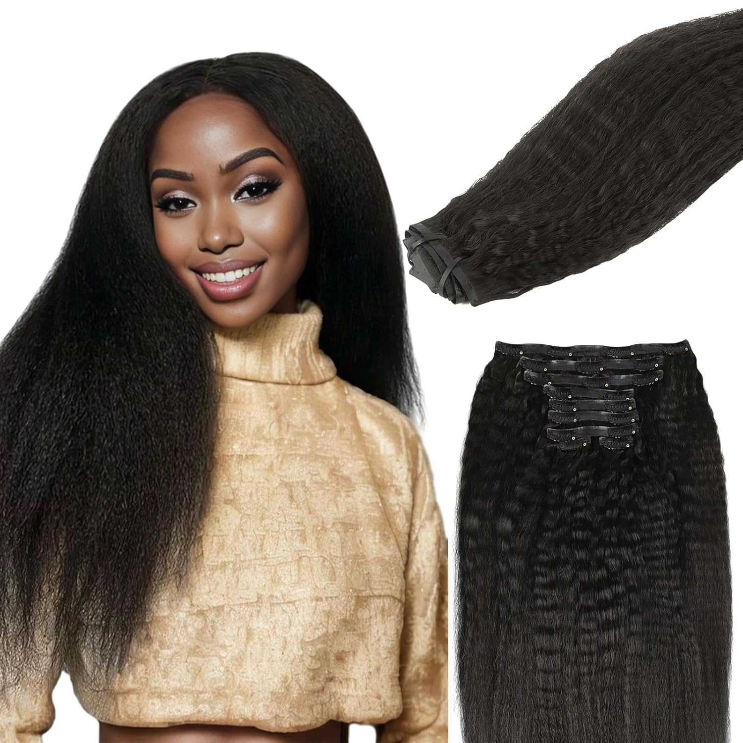 Natural Black 9pcs Seamless Clip in Hair Extensions Human Hair Extensions