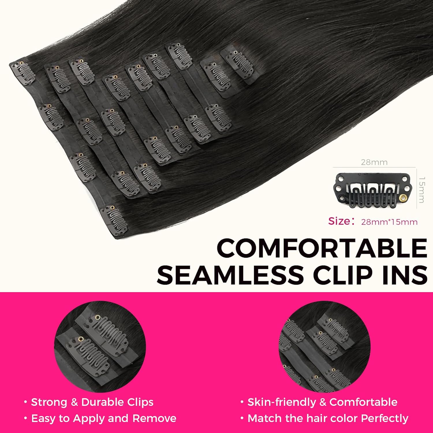 Natural Black 9pcs Seamless Clip in Hair Extensions Human Hair Extensions