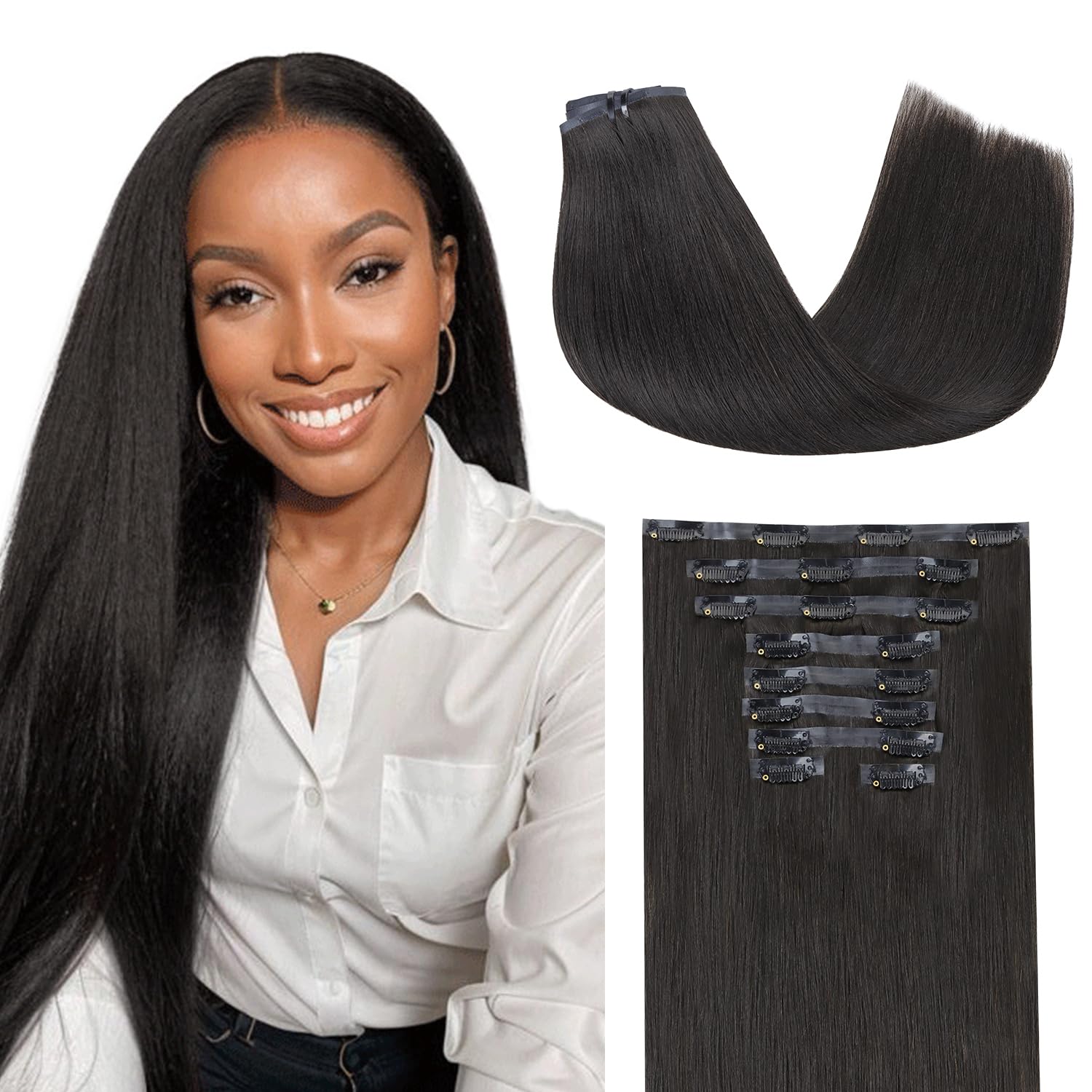Natural Black 9pcs Seamless Clip in Hair Extensions Human Hair Extensions
