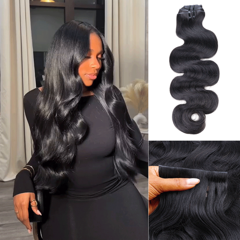 Lashey Invisi Edge Seamless Clip in Hair Extensions Body Wave Real Human Hair