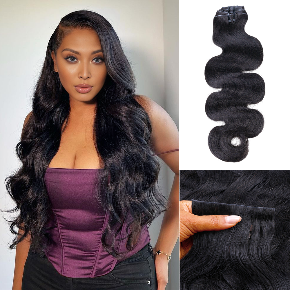 Lashey Upgraded Invisi Edge Seamless Clip in Hair Extensions Body Wave Human Hair