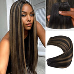 Lashey Invisi Edge Seamless Clip in Hair Extensions Silky Straight Brown Highlights Real Human Hair