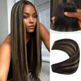 Lashey Invisi Edge Seamless Clip in Hair Extensions Silky Straight Brown Highlights Real Human Hair