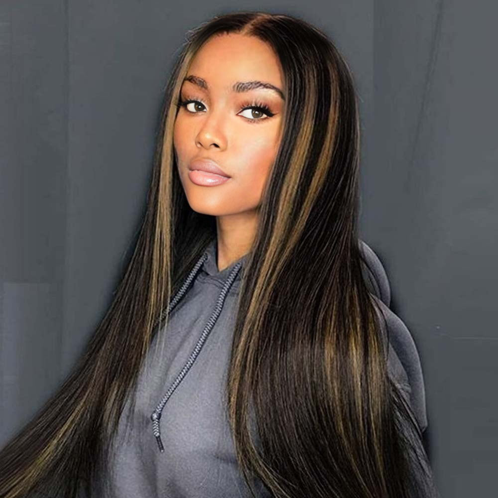 Lashey Invisi Edge Seamless Clip in Hair Extensions Silky Straight Brown Highlights Real Human Hair