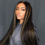Lashey Invisi Edge Seamless Clip in Hair Extensions Silky Straight Brown Highlights Real Human Hair