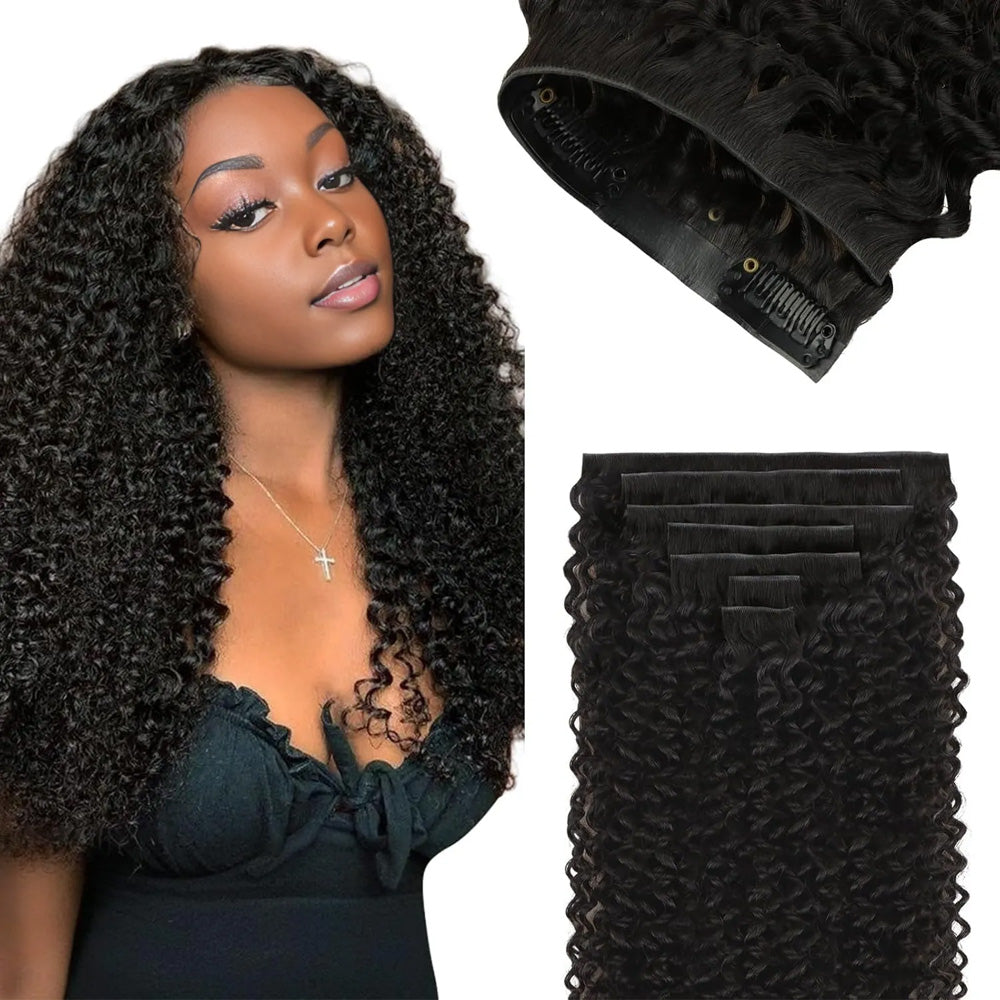 Lashey Upgraded Invisi Edge Seamless Clip in Hair Extensions Kinky Curly Human Hair