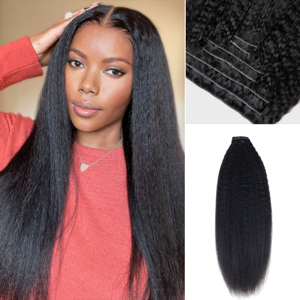 Lashey Invisi Edge Seamless Clip in Hair Extensions Kinky Straight Real Human Hair