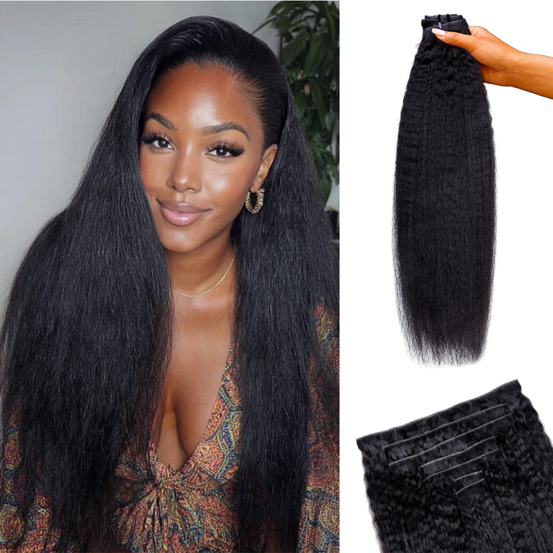 Lashey Super Natural Invisible Edge Clip in Hair Extensions Kinky Straight Real Human Hair