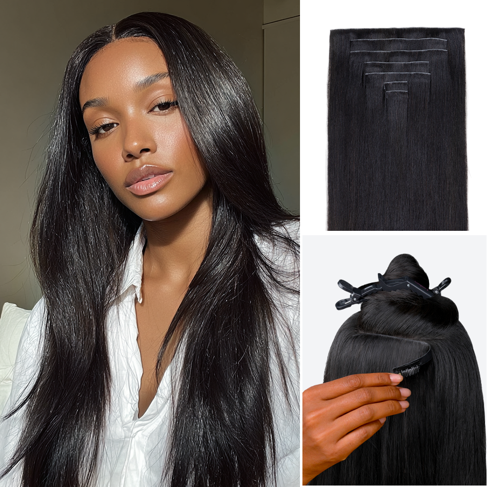 $199 BOGO | Lashey Yaki Straight Invisi Edge Seamless Clip in Hair Extensions