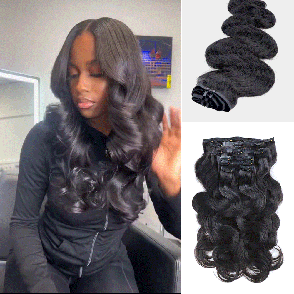 Lashey Seamless Clip in Hair Extensions Super Flat Body Wave Human Hair
