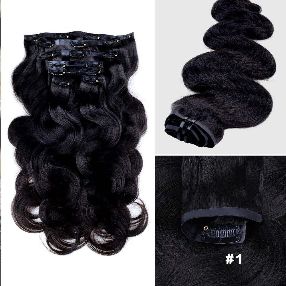 Lashey Seamless Clip in Hair Extensions Super Flat Body Wave Colored Real Human Hair