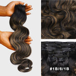 Lashey Seamless Clip in Hair Extensions Super Flat Body Wave Colored Real Human Hair