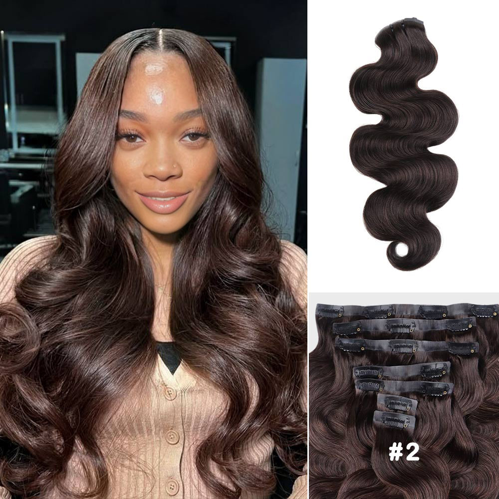 Lashey Seamless Clip in Hair Extensions Super Flat Body Wave Colored Real Human Hair