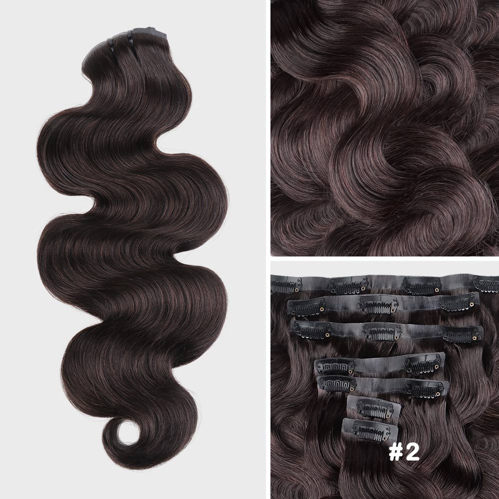 Lashey Seamless Clip in Hair Extensions Super Flat Body Wave Colored Real Human Hair