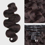 Lashey Seamless Clip in Hair Extensions Super Flat Body Wave Colored Real Human Hair