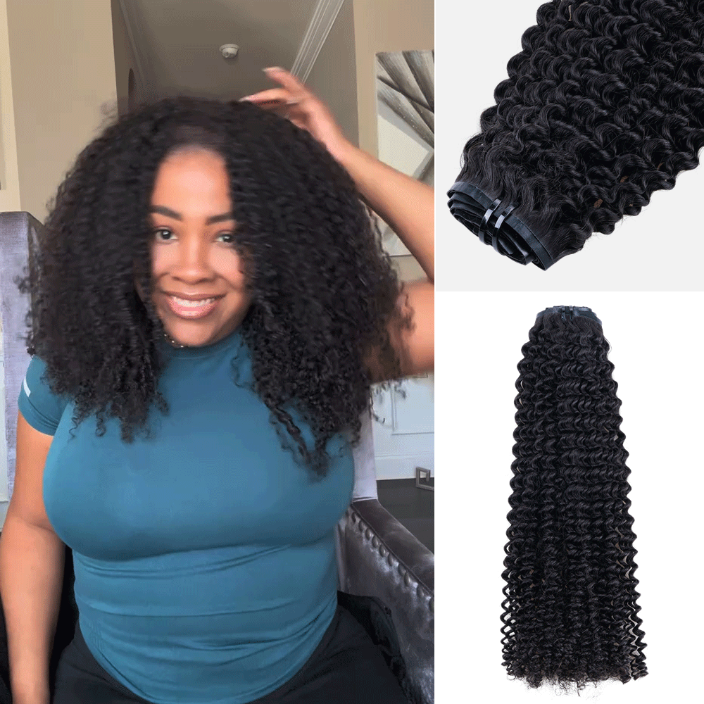 Lashey Seamless Clip in Hair Extensions Super Flat Kinky Curly Real Human Hair
