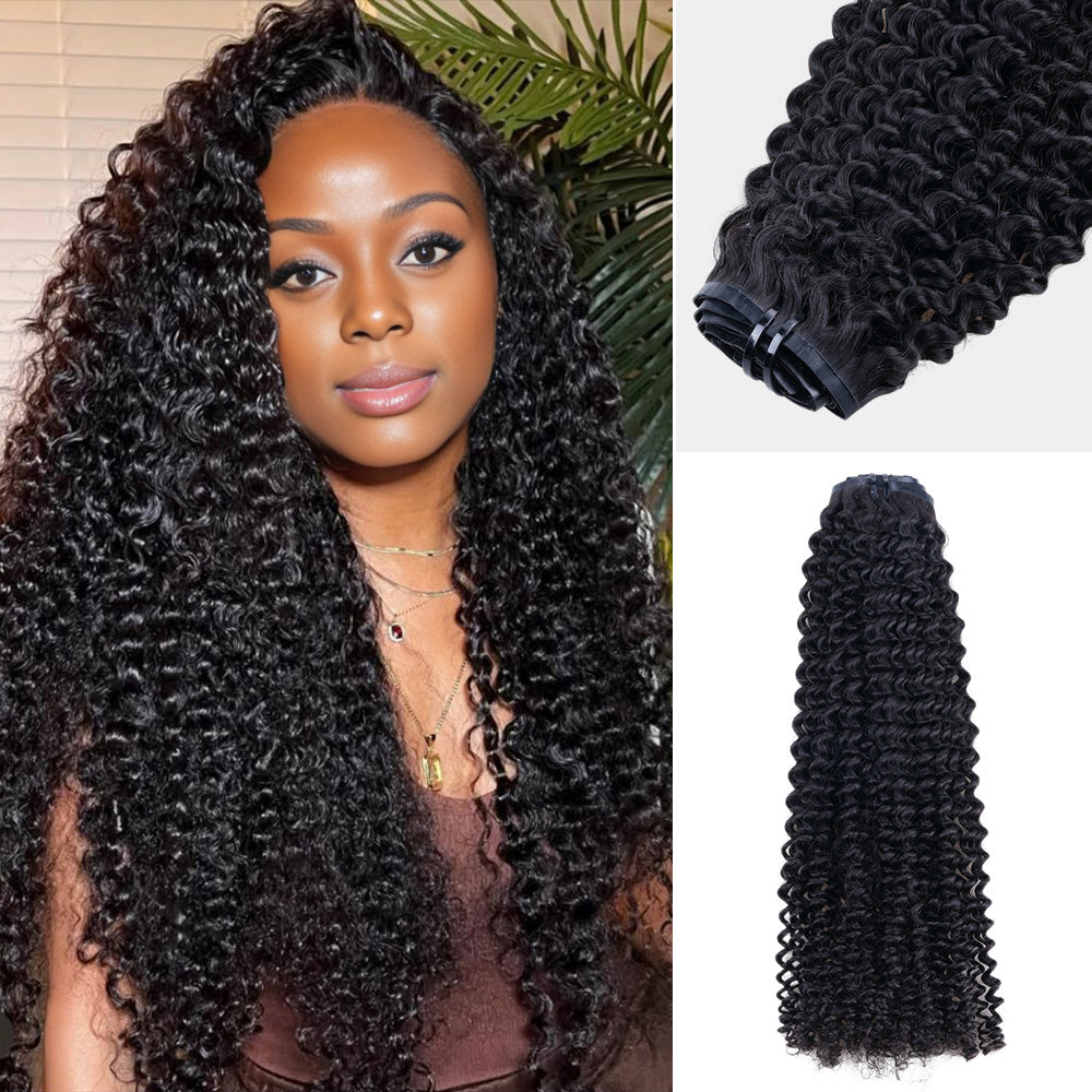 Lashey Upgraded Seamless Clip in Hair Extensions Kinky Curly Real Human Hair