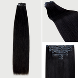 Lashey Seamless Clip in Hair Extensions Super Flat Silky Straight #1 Jet Black Real Human Hair