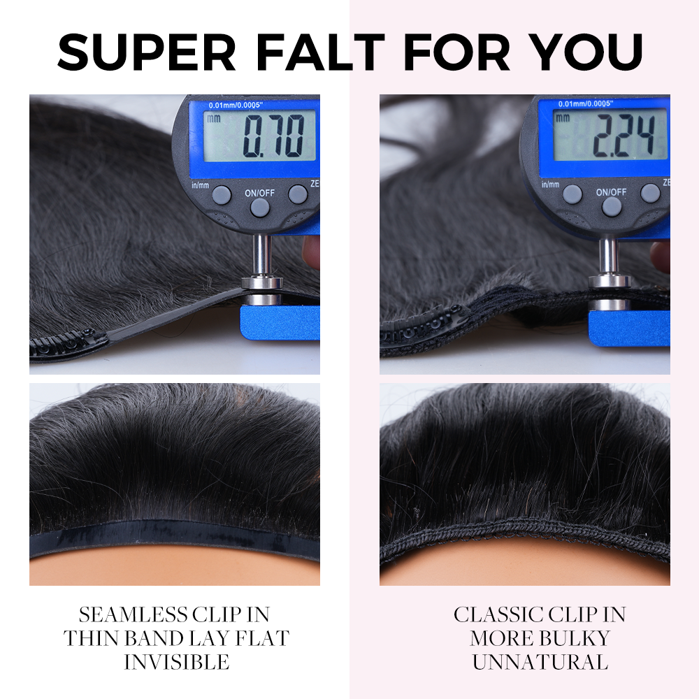 Lashey Seamless Clip in Hair Extensions Super Flat Body Wave Human Hair