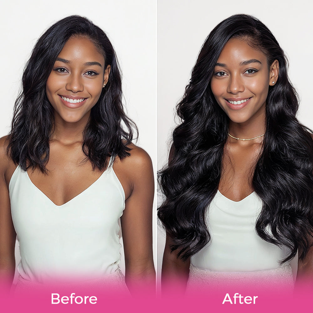 Lashey Upgraded Invisi Edge Seamless Clip in Hair Extensions Body Wave Human Hair