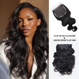 Lashey Body Wave Clip in 5X5 HD Closure | Invisi Edge Seamless Clip ins