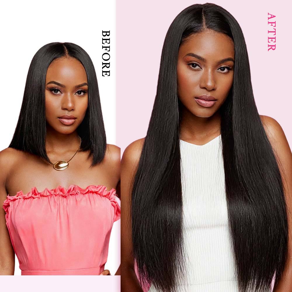 Lashey Genius Seamless Clip in Hair Extensions Silky Straight Real Human Hair