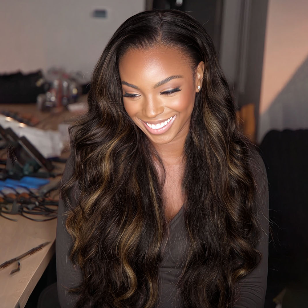 $199 BOGO | Lashey #1B/6/1B Highlights Body Wave Invisi Edge Seamless Clip in Hair Extensions