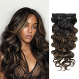 $199 BOGO | Lashey #1B/6/1B Highlights Body Wave Invisi Edge Seamless Clip in Hair Extensions