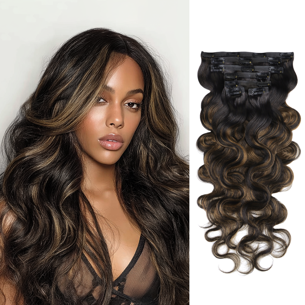 $199 BOGO | Lashey #1B/6/1B Highlights Body Wave Invisi Edge Seamless Clip in Hair Extensions