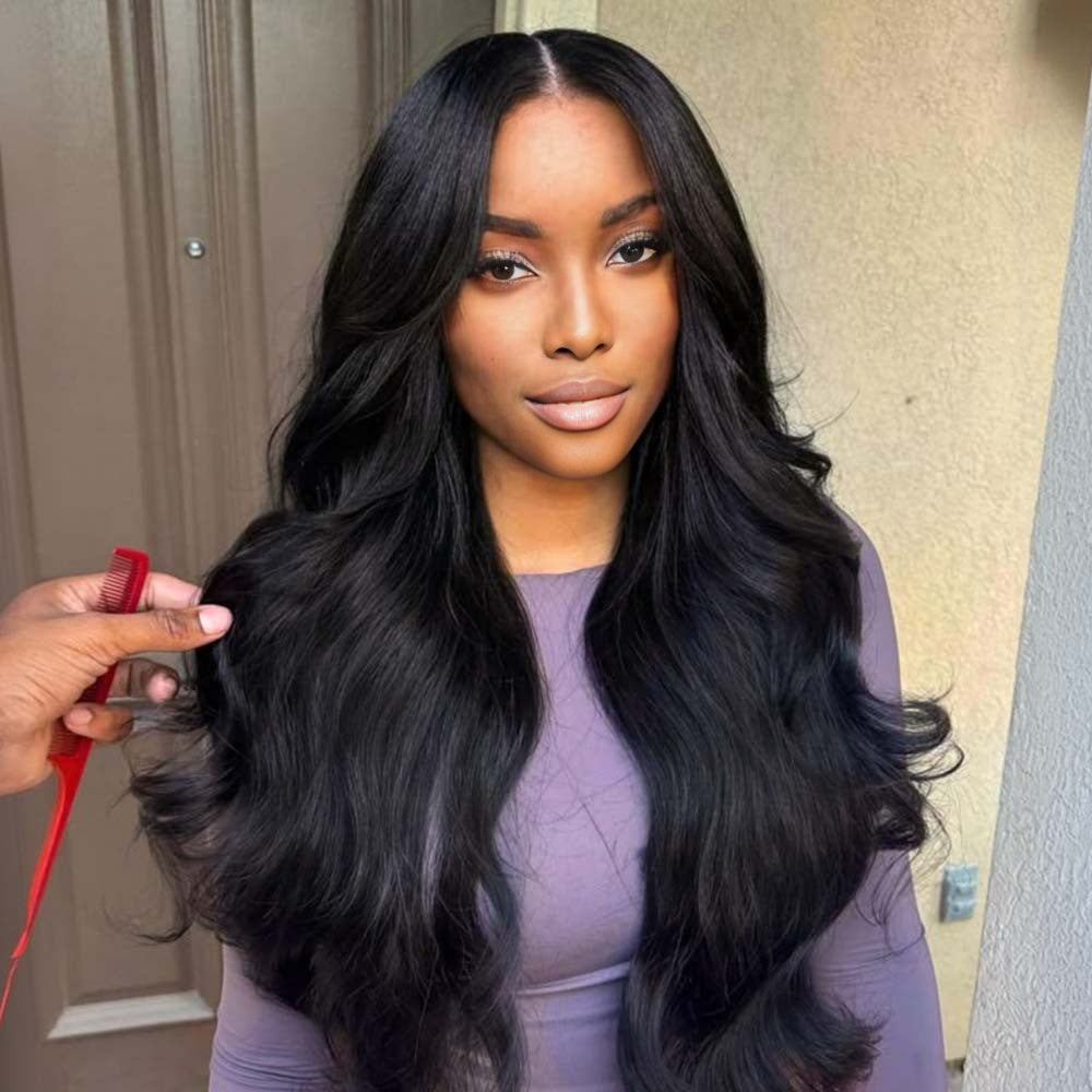 Lashey Invisi Edge Seamless Clip in Hair Extensions Yaki Straight #1 Jet Black Real Human Hair