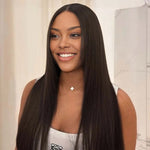 Lashey Invisi Edge Seamless Clip in Hair Extensions Yaki Straight #2 Dark Brown Real Human Hair