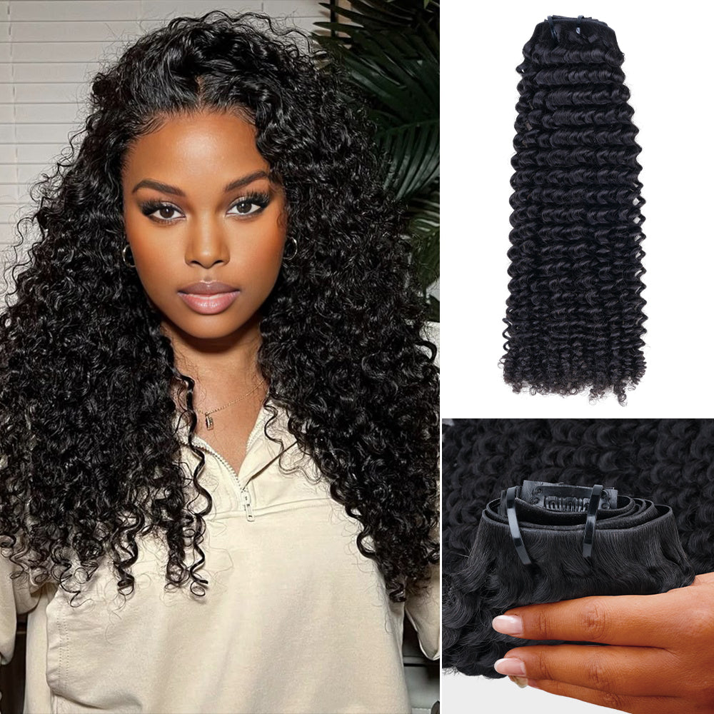 Lashey Upgraded Invisi Edge Seamless Clip in Hair Extensions Kinky Curly Human Hair