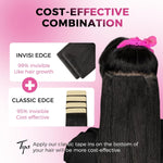 Invisible Soft Tape in Hair Extensions Human Hair Natural Black