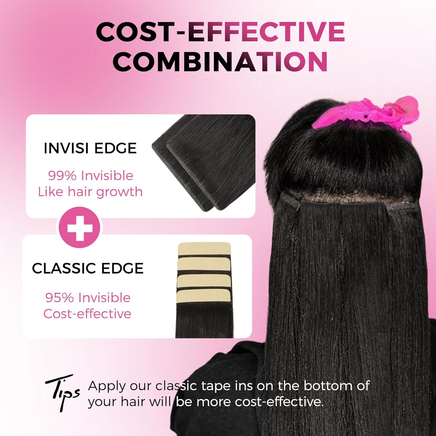 Invisible Soft Tape in Hair Extensions Human Hair Natural Black
